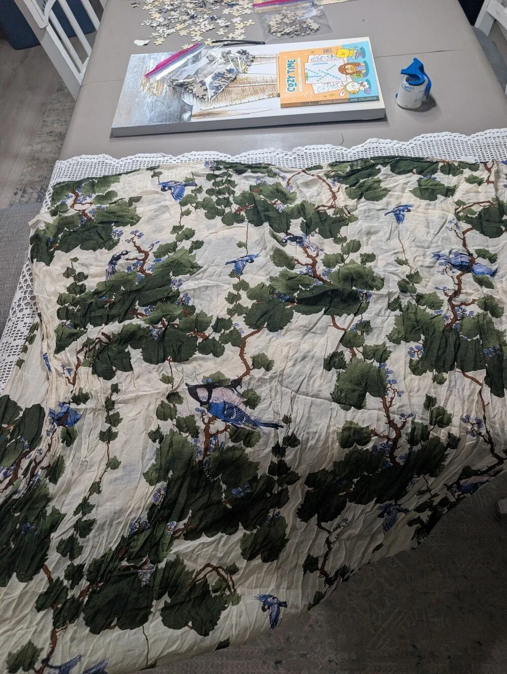 2chic Botanical Blue Bird Cotton Green & Blue Oversized Scarf